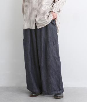 甘撚デニムワイドバルーンパンツ(インディゴ-F)