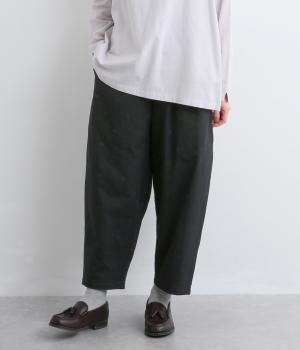 ドット刺繍コットンリネンスラブistaパンツ(ブラック-F)