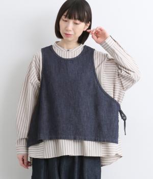 甘撚デニム サイドリボン2wayベスト(インディゴ-F)