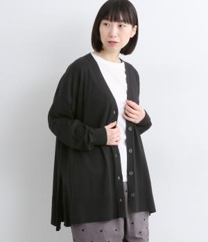 コットンハイゲージニット ワイドカーディガン(ブラック-F)