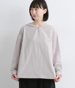 リネン調ツイルミディカラーブラウス(ライトグレー-F)