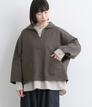 裏毛丸襟ワイドプルオーバー(チャコール-F)