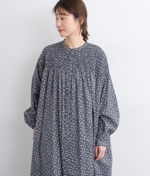 小花柄シャーリングワンピース(ネイビー-F)