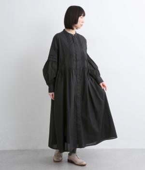 コットンローンピンタックワンピース(ブラック-F)