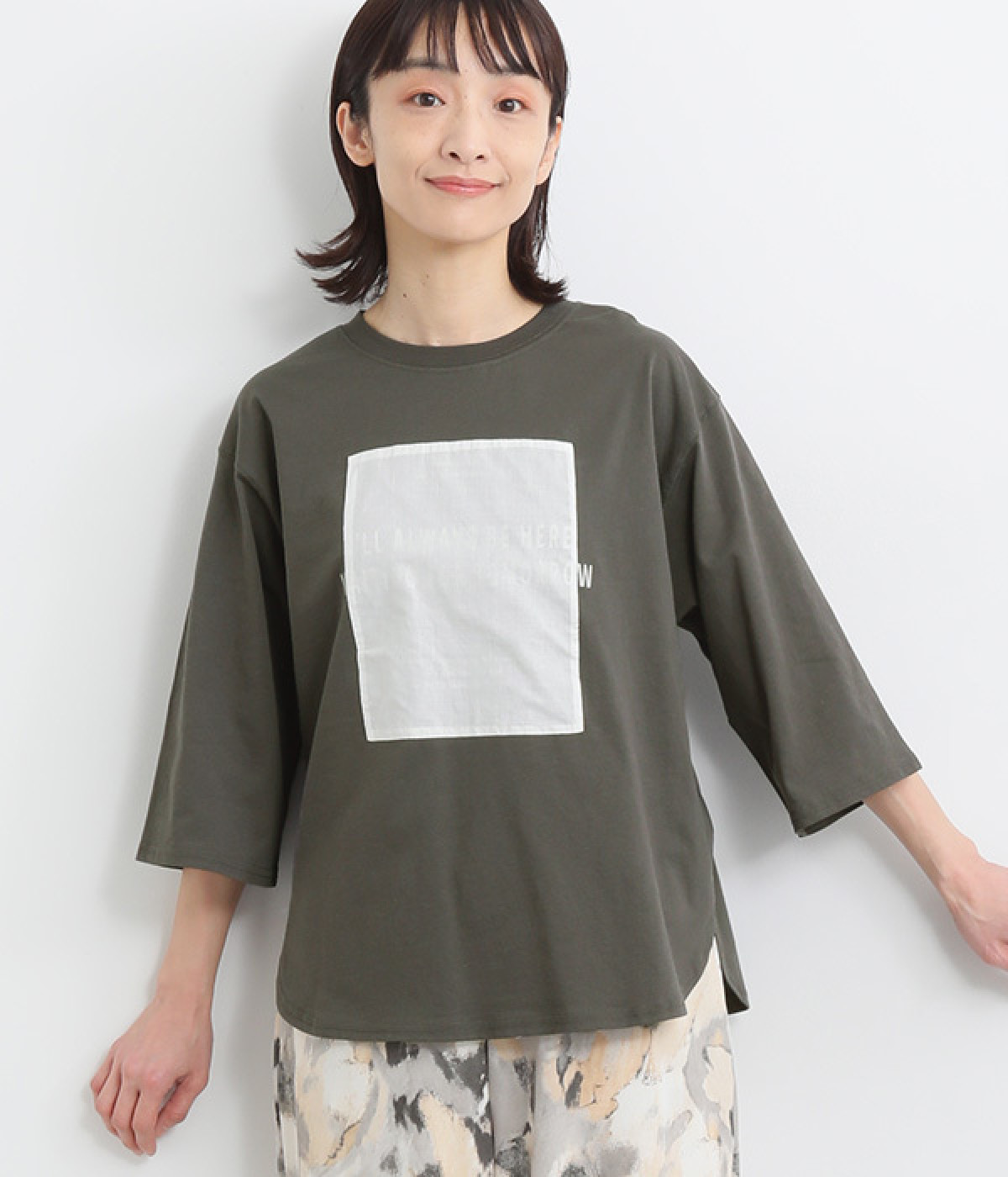 シアーボイルドドッキングロゴ７分袖Tシャツ(チャコール-ONESIZE)
