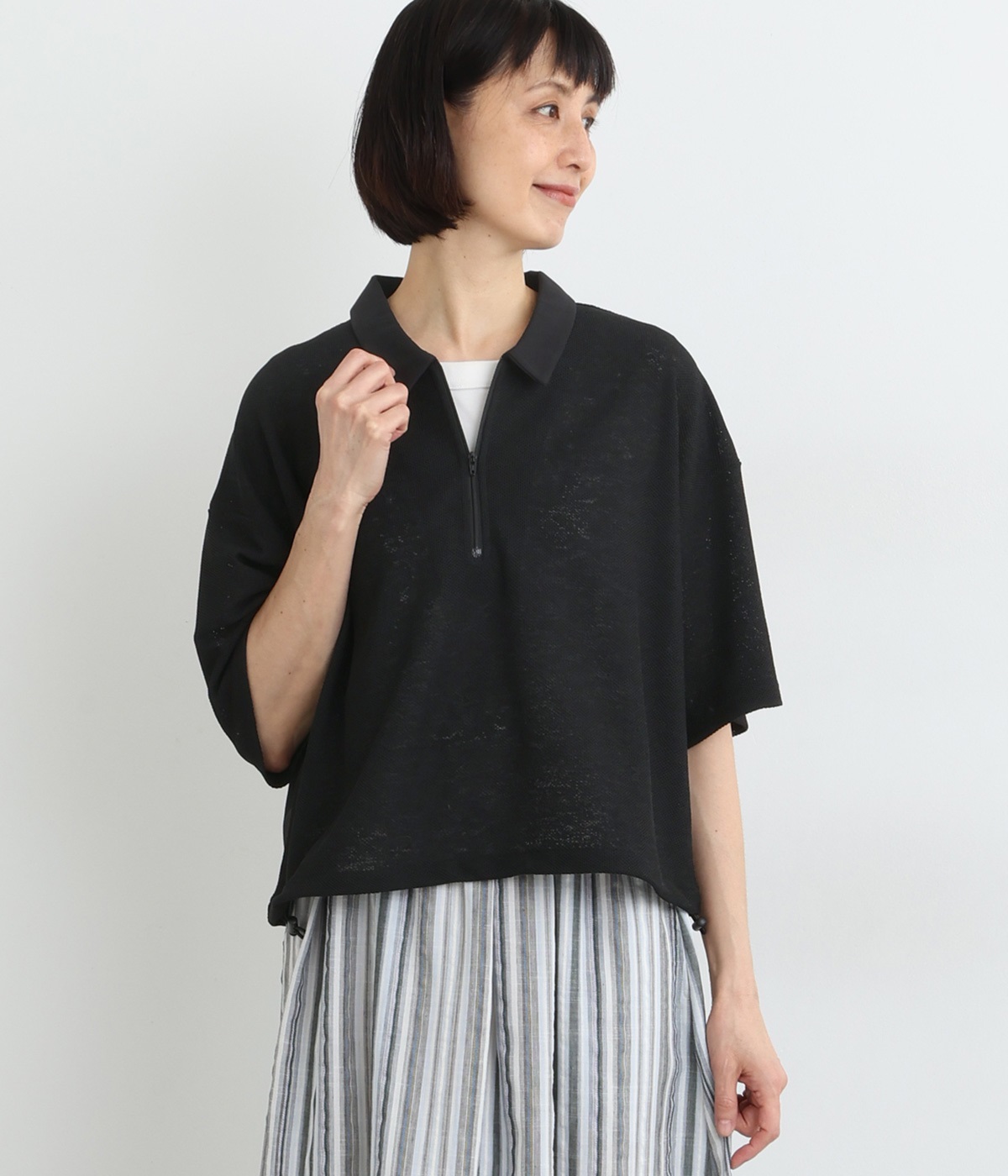 ドライメッシュ ハーフジップ5分袖プルオーバー(クロ-ONESIZE)