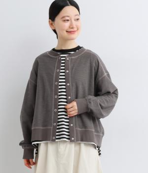 ソフトインレイ(裏面使い)クロップド丈カーディガン長袖(チャコール-F)