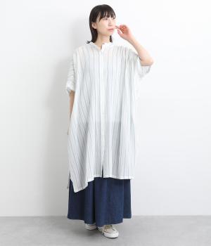 シアーワッシャー ギャザーチュニックワイドワンピース