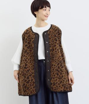 ボア×ファー 切替ベスト(アニマル柄-F)