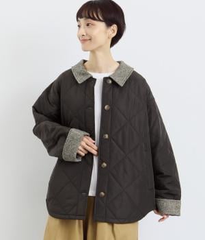 ダイヤキルト×フェイクウール ステンカラーコート