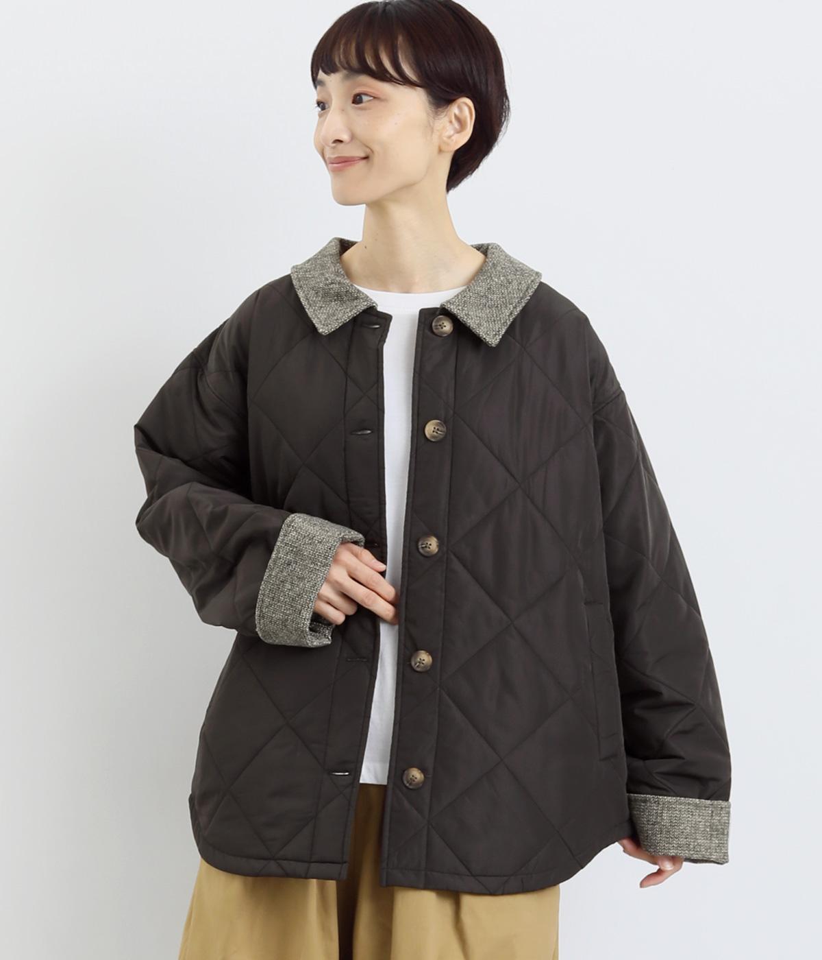 ダイヤキルト×フェイクウール ステンカラーコート(クロ-F)