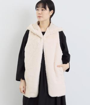 ファー×薄中綿キルト ベスト(アイボリー-F)