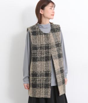 ブークレー ロングベスト(ベージュチェック-F)