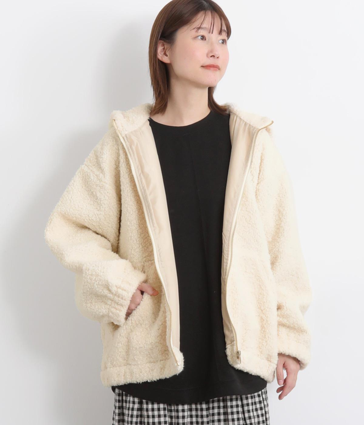 ミックスボア フード付きジップブルゾン(アイボリー-F)