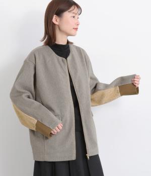 フェイクウール×ヘリンボーン 切替ショートコート