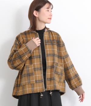 微起毛チェックジップブルゾン(モカチャチェック-F)
