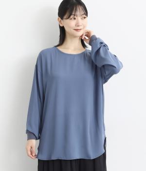 シアージョーゼット袖口リブラウンドブラウスプルオーバー