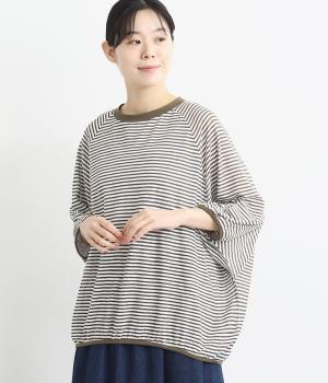 シアーボーダードルマン8分袖プルオーバー