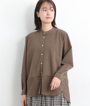 異素材ミックス配色ステッチシャツ
