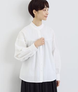 襟フリルボリュームブラウス(オフホワイト-F)