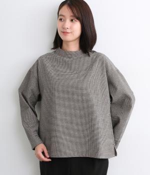 ニュアンスモールクロススタンダードカラーTEEブラウス(ベージュ×クロチドリ-F)