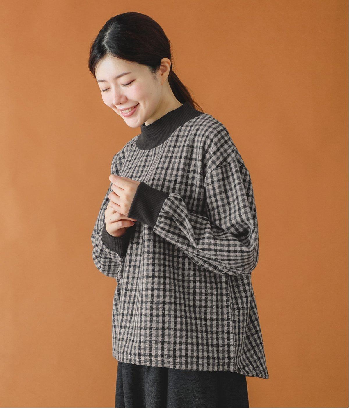 フェイクウールチェック×ニットソードロストヘムプルオーバー(グレーチェック-F)