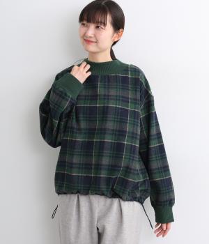 フェイクウールチェック×ニットソードロストヘムプルオーバー(グリーンチェック-F)
