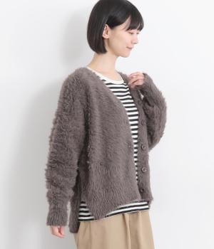 シャギー＆モールミックススタンダードＶカーディガン(チャコール-F)