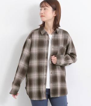 綾織表起毛先染めスタンダードシャツ(チャコールブラウンチェック-F)