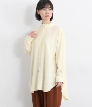 綾織表起毛先染め襟フリルシャツチュニック(エクリュ-F)