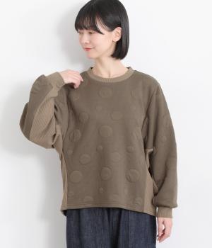 ランダムふくれドットジャカード×ニットソー脇リブプルオーバー(ブラウン-F)