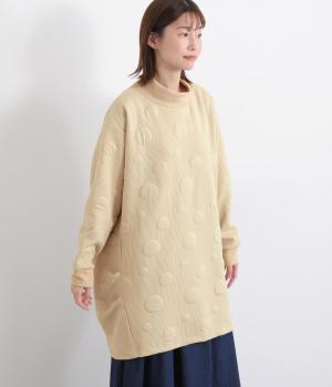 ランダムふくれドットジャカード×ニットソー脇タックチュニック