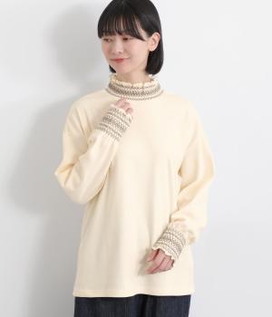 スムース裏起毛スモッキング刺繍プルオーバー