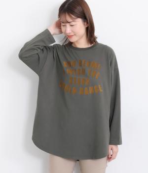 CVCスウェットライク微起毛天竺フロッキープリントロゴTEE(チャコール-F)
