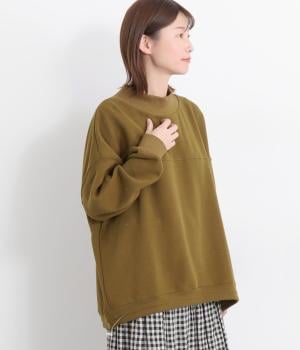 ダブルフェイスワイド裾ドロストプルオーバー(ブラウン-F)