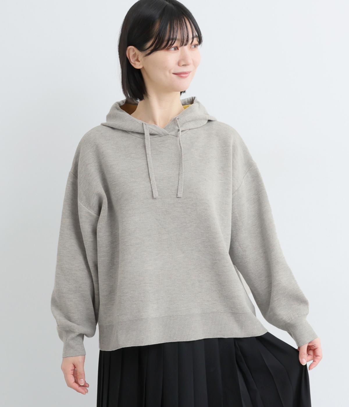 12G　スエットライクミット　配色フーディープルオーバー(杢グレー-F)