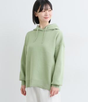 12G　スエットライクミット　配色フーディープルオーバー(セージグリーン-F)