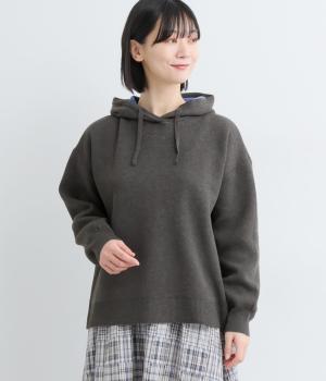 12G　スエットライクミット　配色フーディープルオーバー(杢チャコール-F)