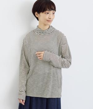 シアーボーダーフライスねじれクシュクシュタートルネック(キナリ×カーキ-F)