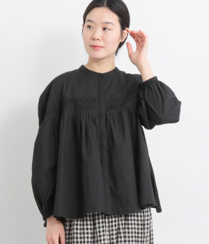 コットンポプリン変形ピンタックプルオーバー