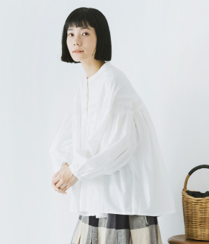 コットンポプリン変形ピンタックプルオーバー(オフ-L)