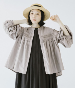 コットンポプリン変形ピンタックプルオーバー(グレー-M)