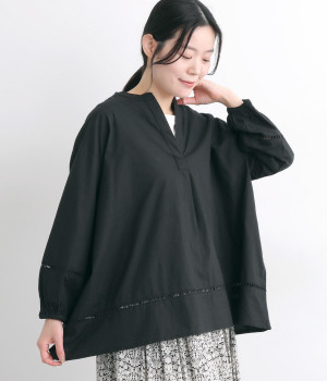 コットンポプリンキーネックプルオーバー