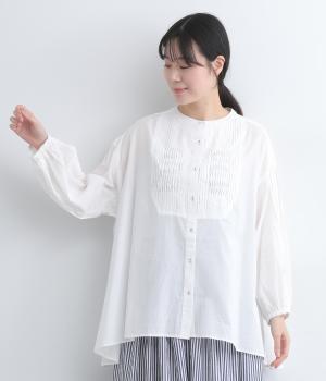 ローンキャンブリックピンタック使いブラウス(ホワイト-L)