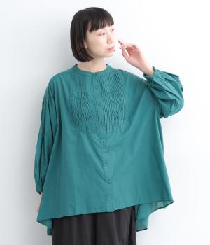 ローンキャンブリックピンタック使いブラウス(ターコイズ-L)