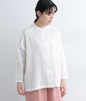 ローンキャンブリック刺繍前開きブラウス(オフ-L)