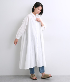 コットンリネンキャンブリックシャツワンピース(オフ-L)