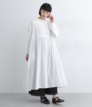 ローンキャンブリックピンタック使いワンピース(ホワイト-L)