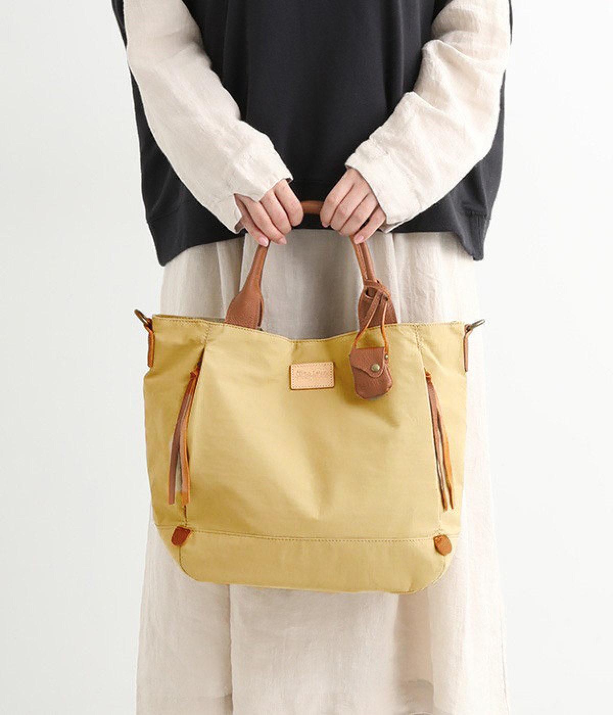 ナイロングログランカウレザー2WAYトート(ベージュ-ONESIZE)