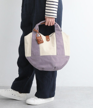 キャンバスコンビ×牛革丸底トート(ラベンダー-ONESIZE)